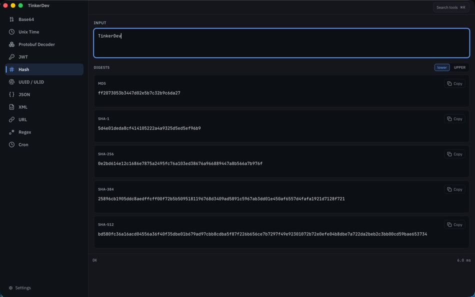#6. TinkerDev - Dev Toolbox (macOS) By: Boon Khai Lim