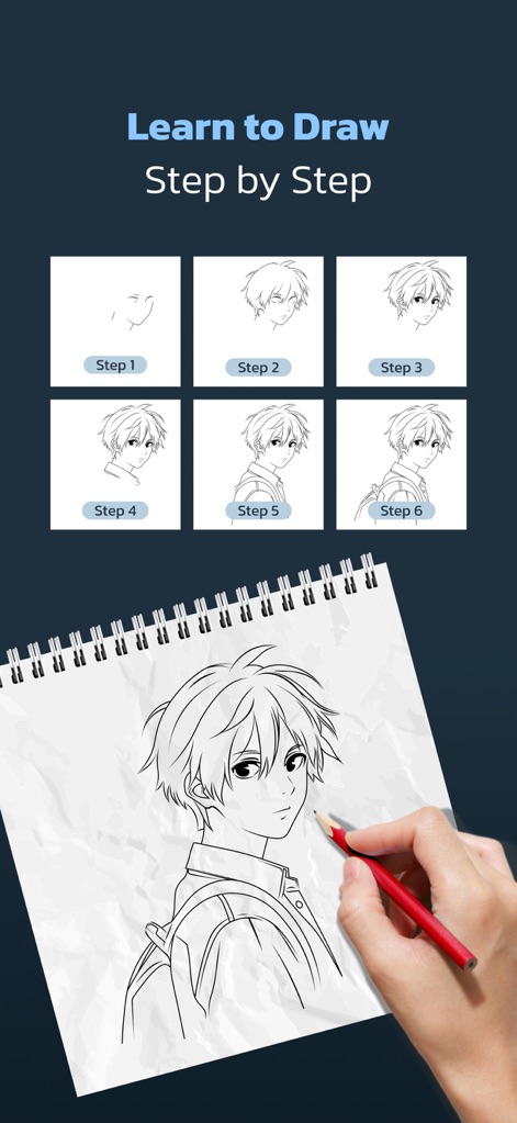 Draw Easy AI: AR Trace Sketch - Explore the app's step-by-step drawing guides, showcasing the progression from initial sketches to a finished anime character on paper.