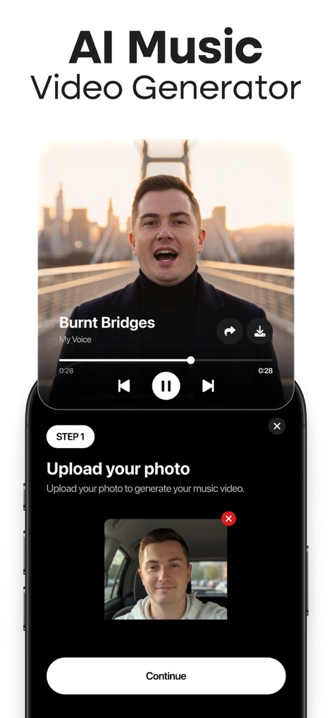 MyTunes : AI Music Generator - This tool allows for personalized music video creation by guiding users to upload a photo, which then integrates into the video playback interface.