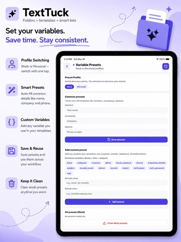 TextTuck: Snippets & Templates iPad screenshot