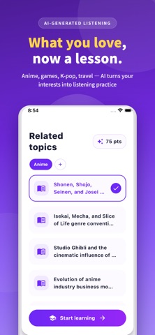 FaveLingo: AI Listening Quiz iPhone screenshot