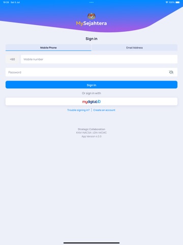 MySejahtera iPad screenshot