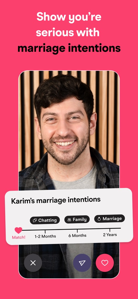 Muzz: Where Muslims Marry - Questo strumento permette agli utenti di comunicare chiaramente le proprie intenzioni di matrimonio, visualizzabili tramite una timeline con fasi come "Chatting" e scadenze temporali definite.