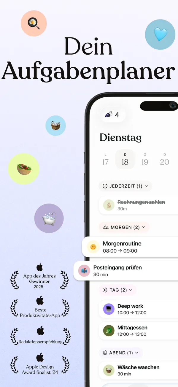 Tiimo: Visueller Tagesplaner iPhone App Screenshot 1 – Produktivität