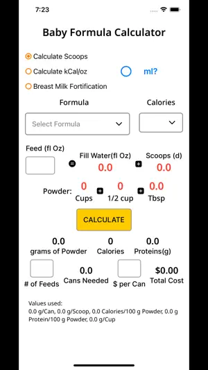 Baby Formula Calc screenshot 1