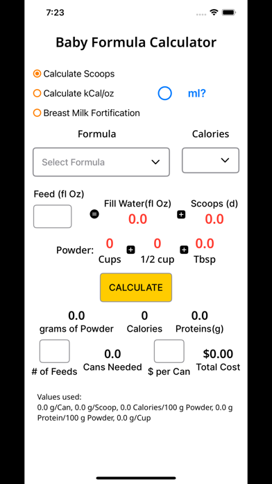 Baby Formula Calc Screenshot