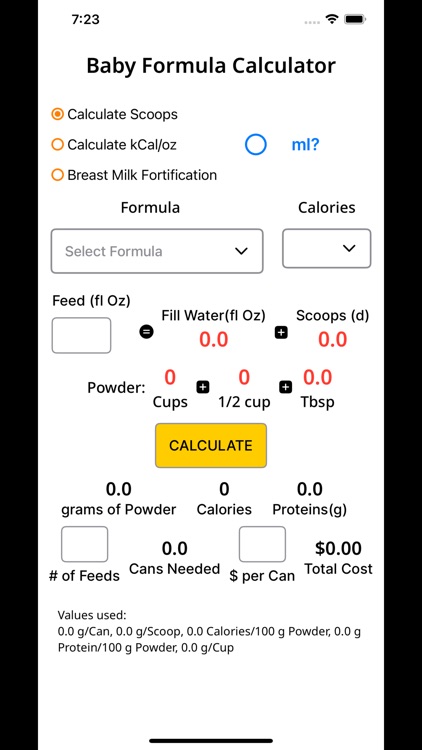 Baby Formula Calc