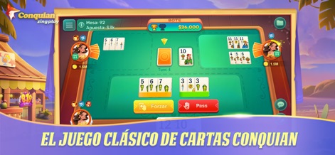 ZingPlay - Conquian - La interfaz de juego presenta una clara disposición de las cartas y las opciones "Forzar" o "Pass", permitiendo a los usuarios sumergirse en la dinámica de las partidas de Conquian.