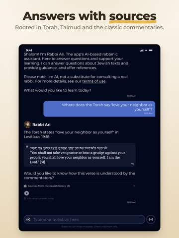 Rabbi Ari: Judaism Chatbot iPad screenshot