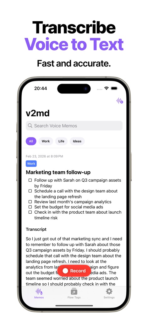 Transcribe Audio to Text: v2md - Utilities App | MWM