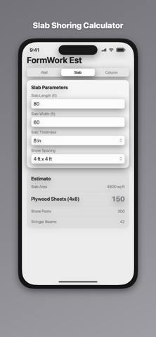 Concrete Formwork Estimator のスクリーンショット