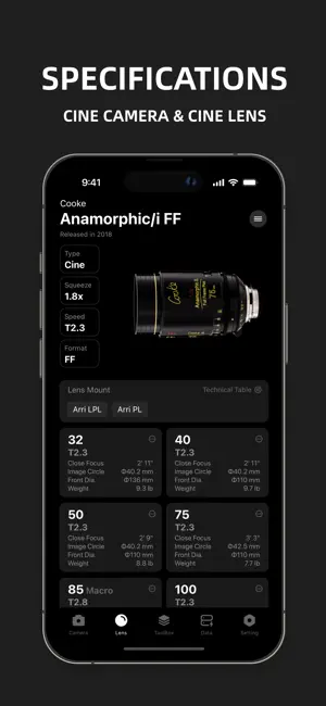 DPBOX:Cam&Lens Specs,Data Calc screenshot 2