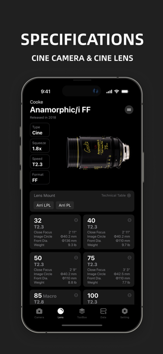 DPBOX:Cam&Lens Specs,Data Calc Screenshot 2 of 10