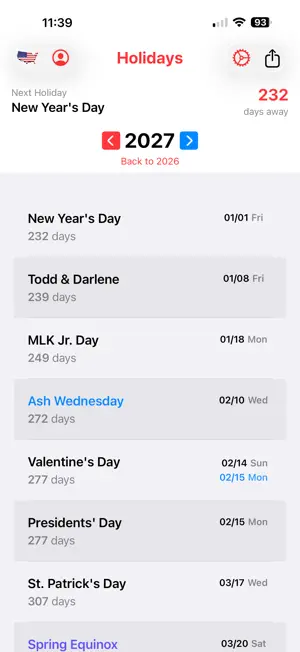 HolidaysList2 screenshot 2