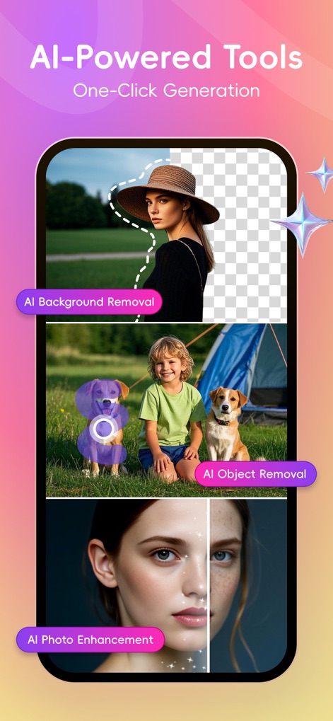 Licowa -Photobooth & Wallpaper - The app offers precision AI tools for image manipulation, demonstrating AI background removal and seamless AI object removal.