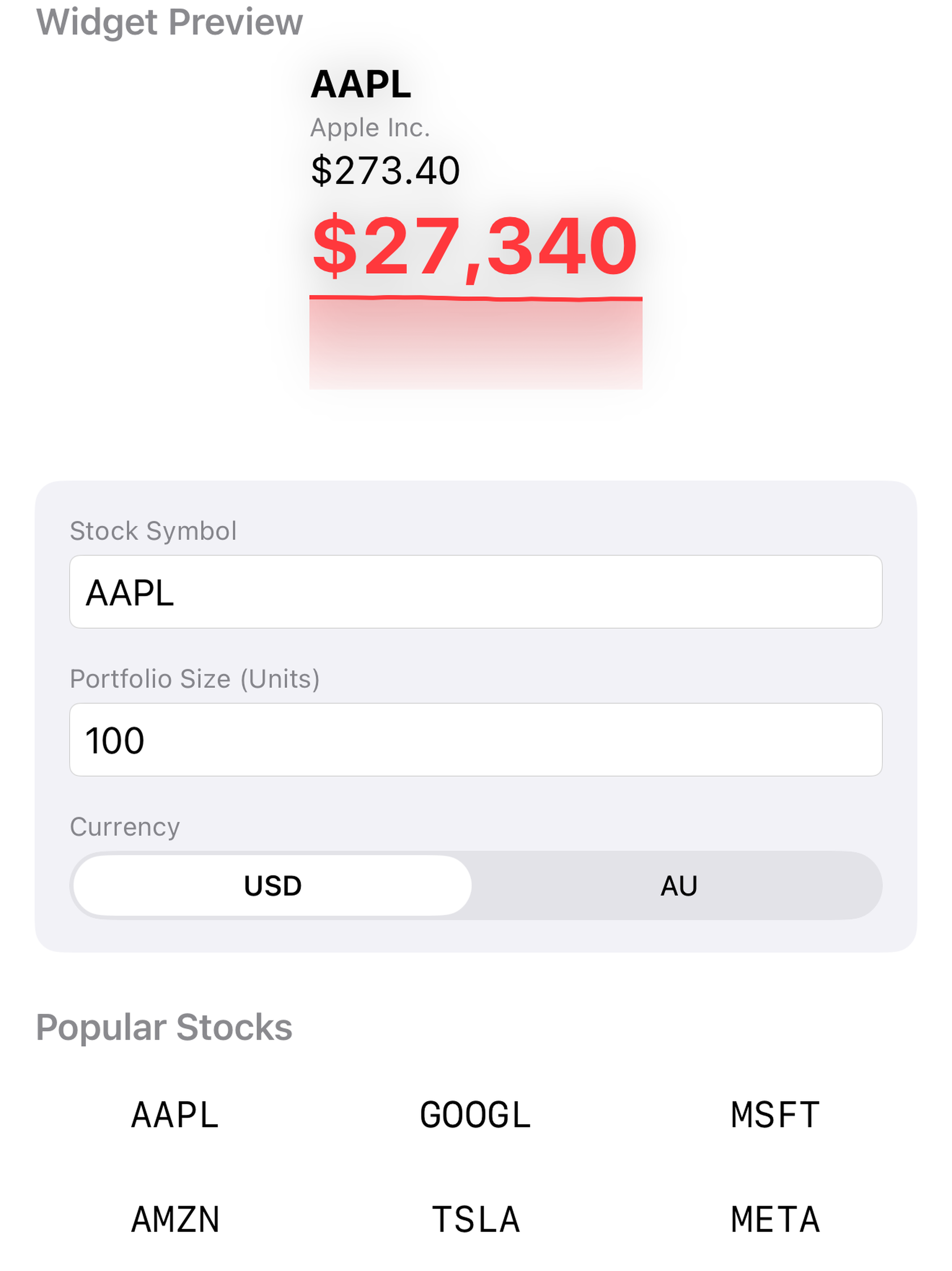One Stock Widget