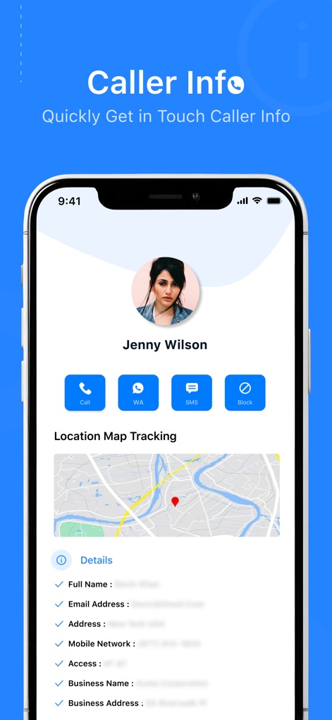 True: Call ID &Number Search - Users can quickly access comprehensive caller details, including the identified person's profile image and a detailed location map tracking.