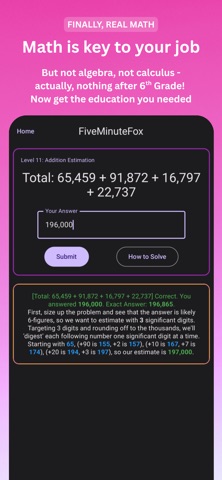 FiveMinuteFox: Mental Math Screenshot 2 of 6