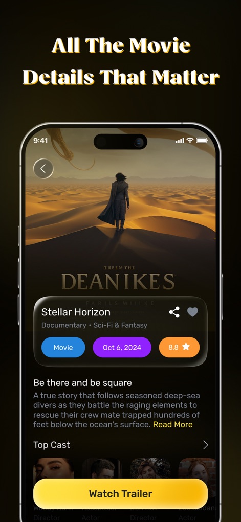 MovieBox Pro : Movie & TV Show - Los usuarios pueden acceder a información detallada sobre películas, incluyendo un resumen conciso de la trama y la calificación destacada de 8.8, lo que les ayuda a tomar decisiones informadas.