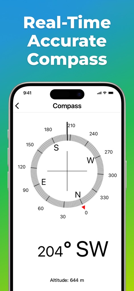 Location Changer: Loc Saver - The app features an accurate real-time compass, providing a clear directional dial and a precise degree reading for true orientation and altitude.