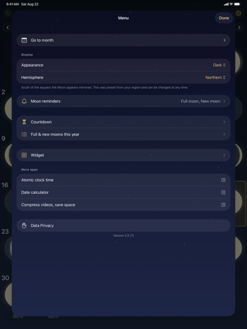 Moon Calendar with Moon Phases iPad screenshot