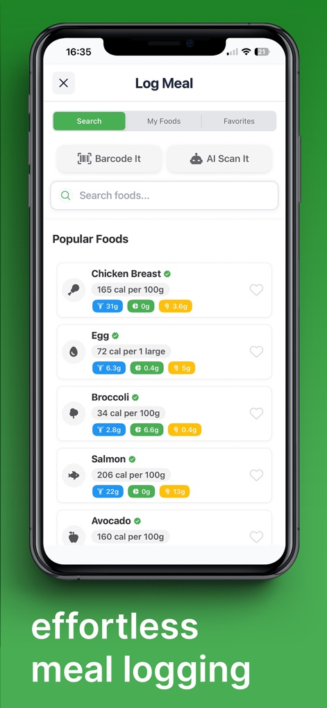 ChowTracker - Esta herramienta simplifica el registro de comidas mediante una interfaz intuitiva que incluye la opción 'Barcode It' para escanear productos y una lista de 'Popular Foods' para una selección rápida.