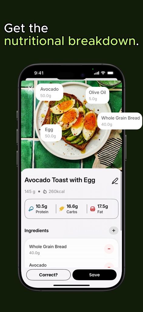 Healthy Guru - ユーザーは、認識された食材ごとの詳細な栄養情報と、食事全体の主要栄養素（タンパク質、炭水化物、脂質）分析を正確に把握できます。