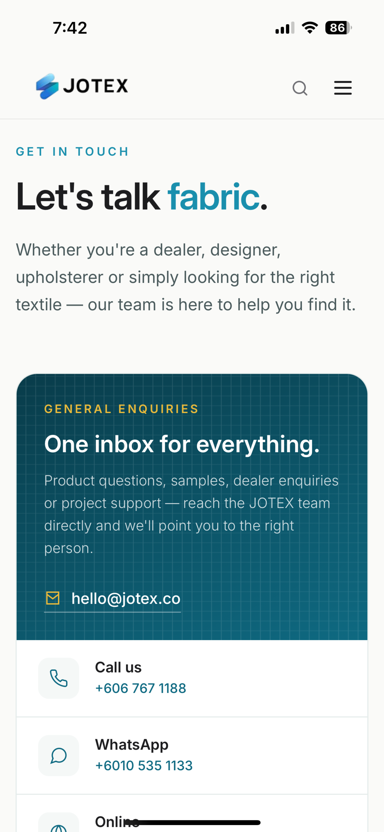 JOTEX Fabrics screenshot 5