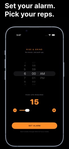 Rise & Grind: Pushup Alarm iPhone screenshot