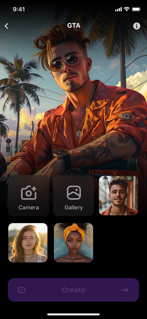 Wallpaper X – 4K HD wallpapers - Users can initiate custom AI wallpaper generation by importing images from their 'Camera' or 'Gallery' and viewing example AI-enhanced portraits.