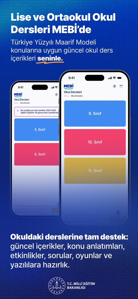 MEBİ - MEBİは、学年別の授業選択画面により、中学生および高校生が関連する学術コンテンツに簡単にアクセスできるようにします。最新のMaarifモデルに基づいたコンテンツを提供し、学校のカリキュラムに沿った学習をサポートします。