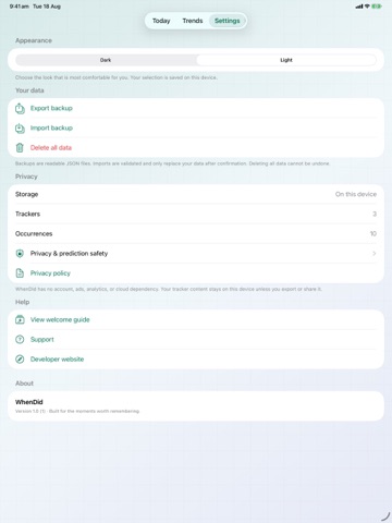 WhenDid iPad screenshot