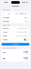 Bike Tire Pressure Calculator screenshot