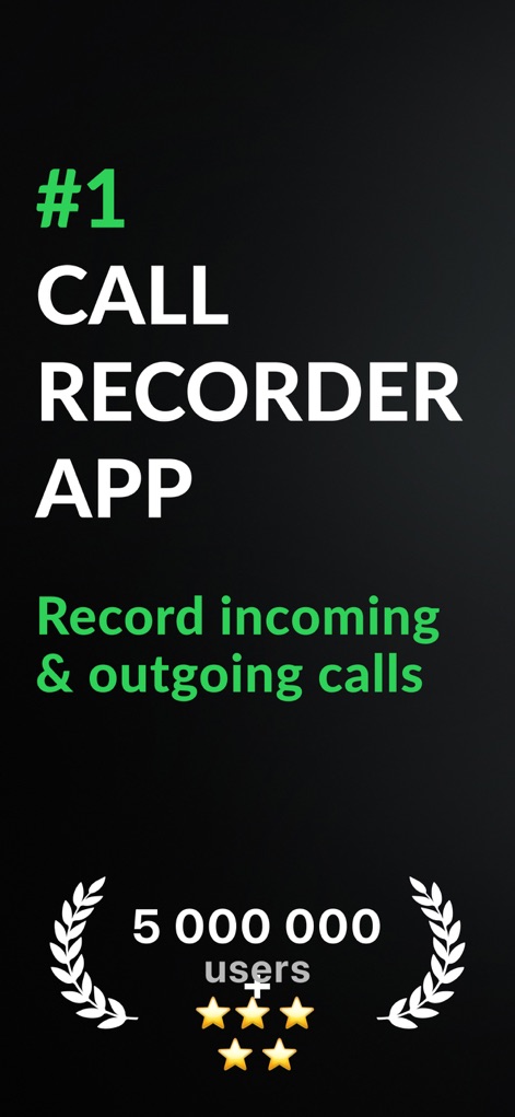 Call Recorder for iPhone. - This initial view highlights the app's industry leadership with its "#1 CALL RECORDER APP" claim and showcases its widespread adoption through the "5 000 000 users" badge.