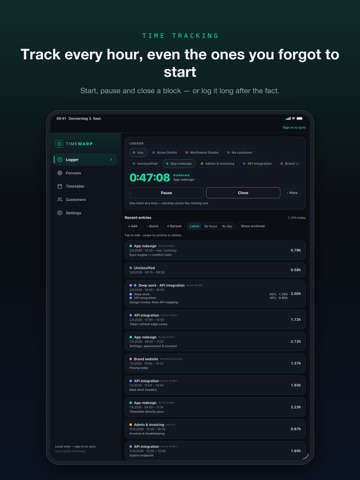 TimeWarp - Time Tracker iPad screenshot