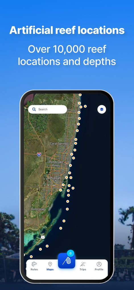 Fish Rules: Local Fishing Laws - このアプリの地図機能は、10,000カ所以上の人工漁礁の正確な場所を示し、ユーザーが新たな釣りスポットを発見するのに役立つ詳細な情報を提供します。