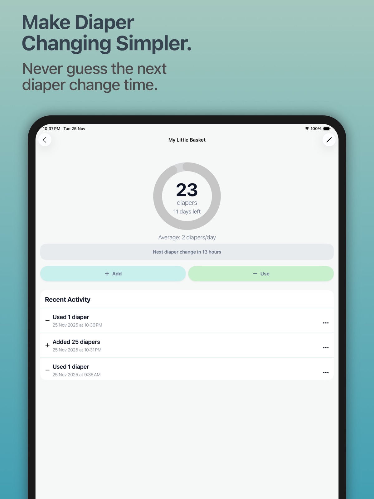 Diaper Tracker & Reminder ipad screenshot 1