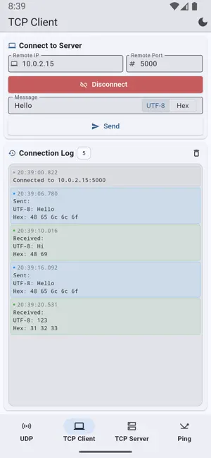 UDP TCP Sender & Receiver iPhone screenshot 2