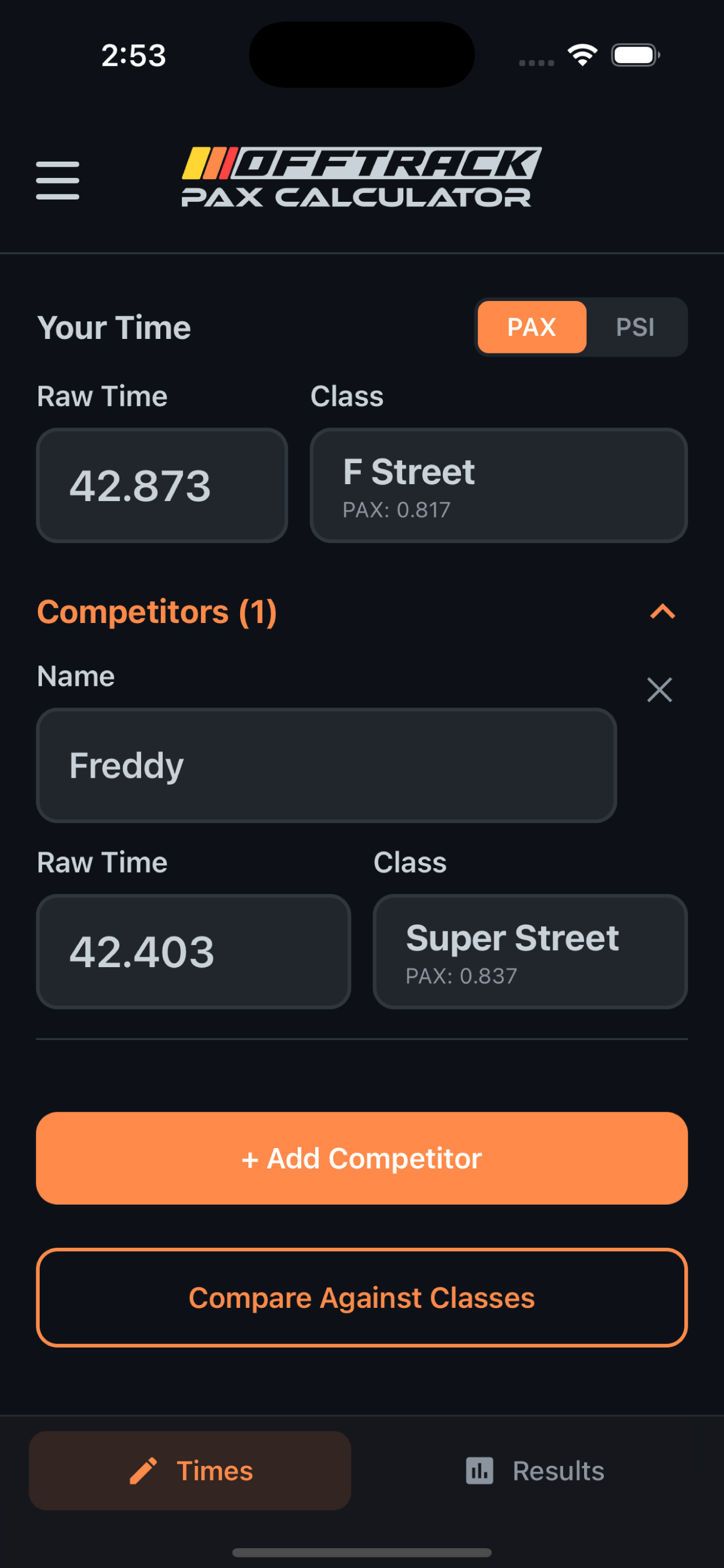 Offtrack - PAX Calculator