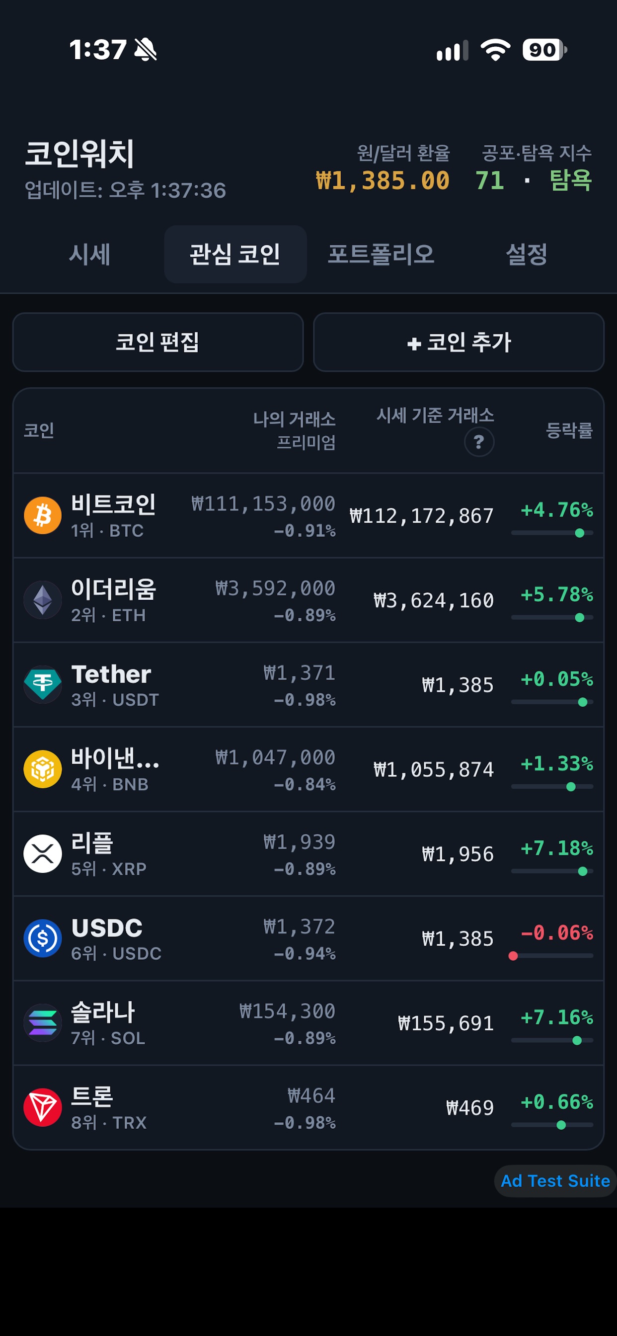 Screenshot 3 of CoinWatchCap - 실시간 암호화페 시세