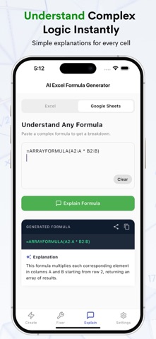 AI Excel Formula Generator iPhone screenshot