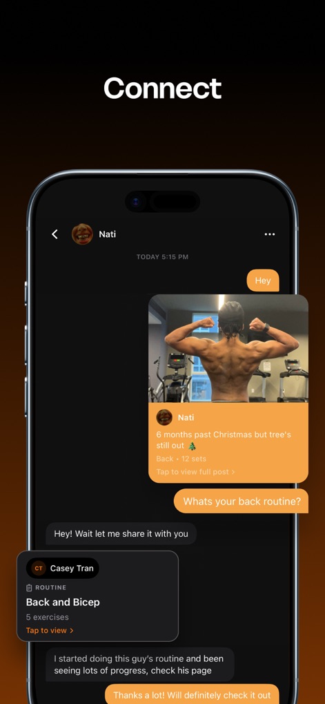 Built Workout - The app fosters connection through a direct message interface, enabling users to easily share personalized routines and communicate with their training partners.