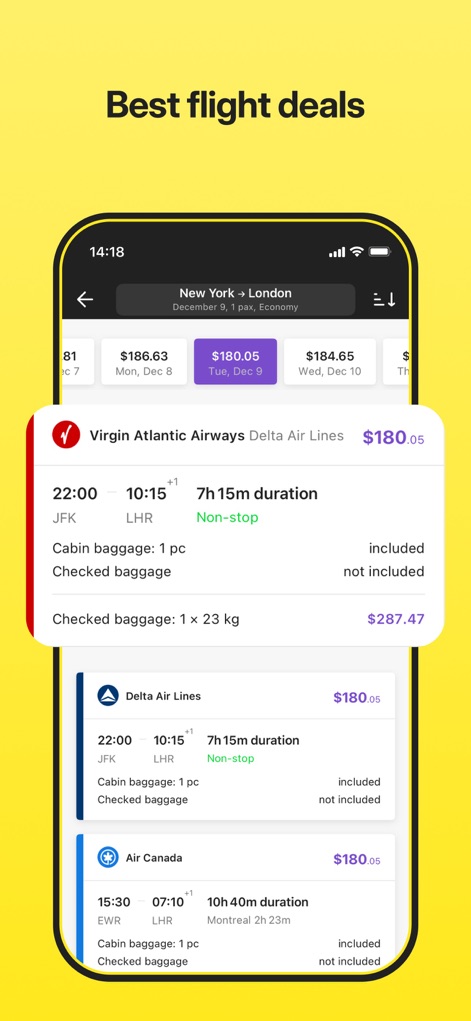 OneTwoTrip Flights and Hotels - This tool presents comparative flight deals from multiple airlines, allowing users to review detailed flight information such as duration and baggage allowance.