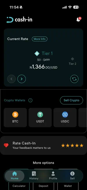 Cash-in: Crypto to naira app screenshot 1