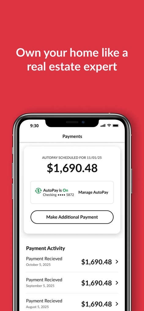 Mr. Cooper - Users can easily review their autopay schedule and track detailed payment activity, ensuring clear oversight of their mortgage obligations.
