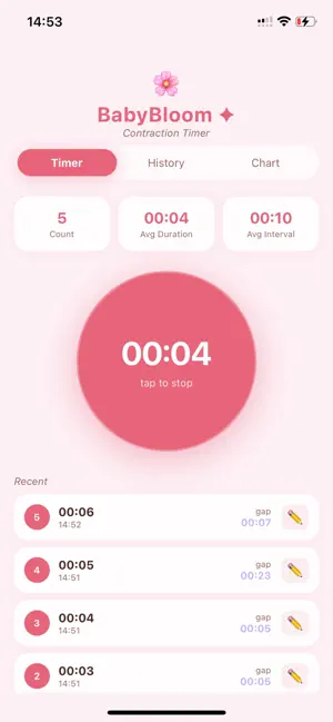 BabyBloom: Contraction Timer screenshot 2