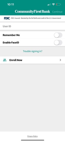 Community First Bank NI LA iPhone screenshot