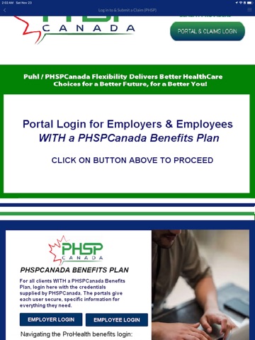 PHSPCanada Employee Benefits iPad screenshot