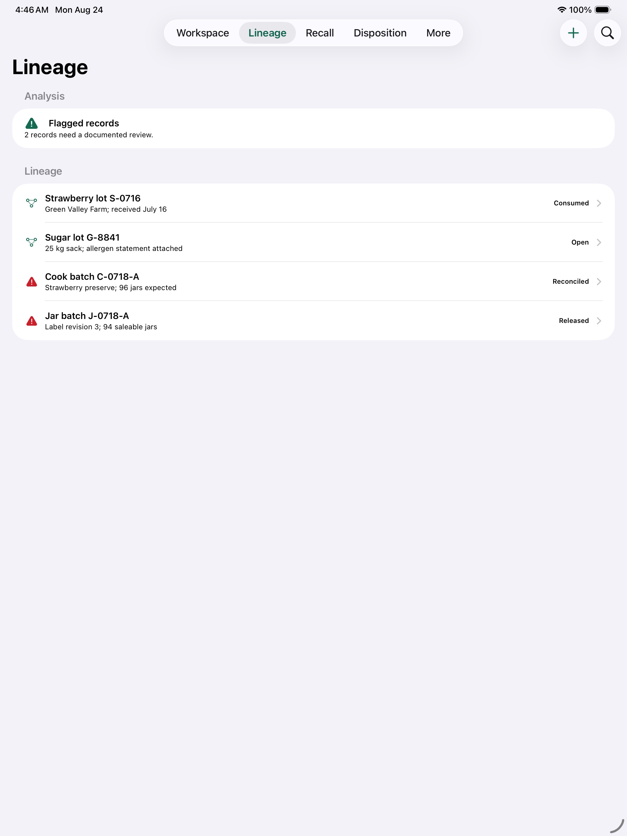TraceLarder: Batch Recall iPad screenshot 2 of 6