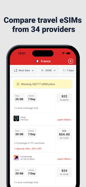 eSIMs — Compare data eSIMs screenshot 2